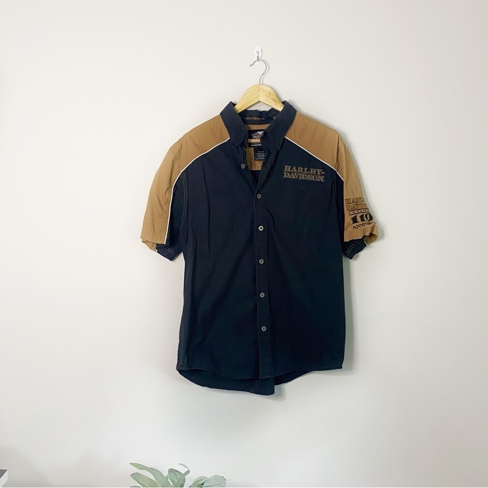 Harley-Davidson Black and Brown Short-Sleeve Button-Down Shirt